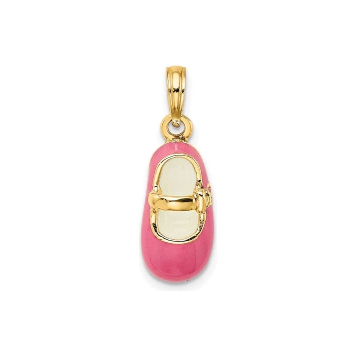 Charming 14K Yellow Gold & Pink Enamel 3-D Baby Shoe Charm