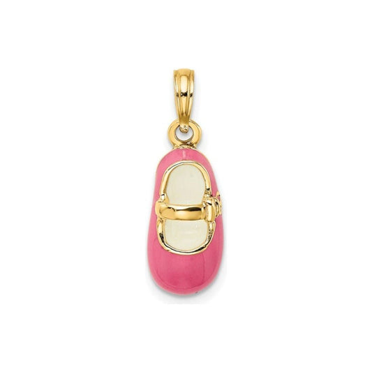 Charming 14K Yellow Gold & Pink Enamel 3-D Baby Shoe Charm