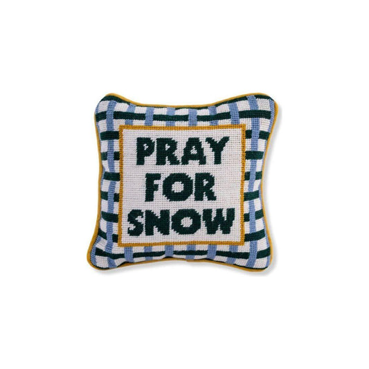 "Pray for Snow" Winter Enthusiast Needlepoint Pillow