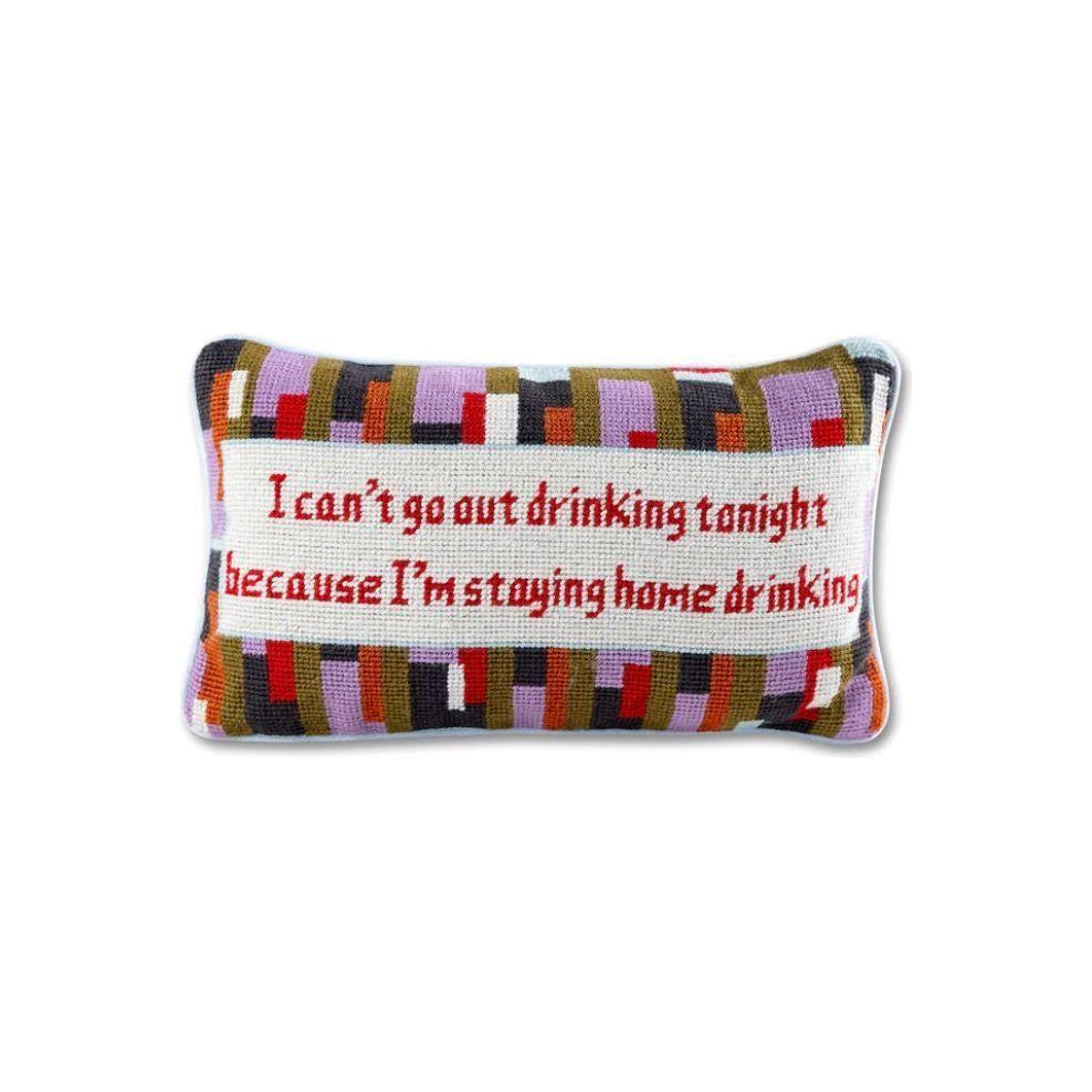 "Staying In Drinking" Needlepoint Pillow - The Introvert’s Toast