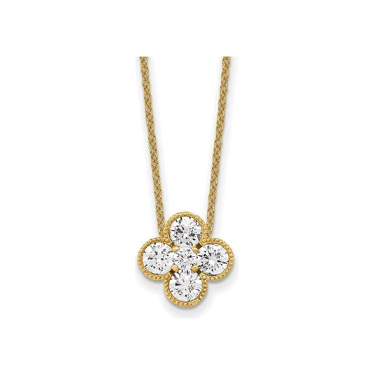 14K Yellow Gold Floral Necklace, adorned with a 1/2 carat of exquisite lab-grown diamonds