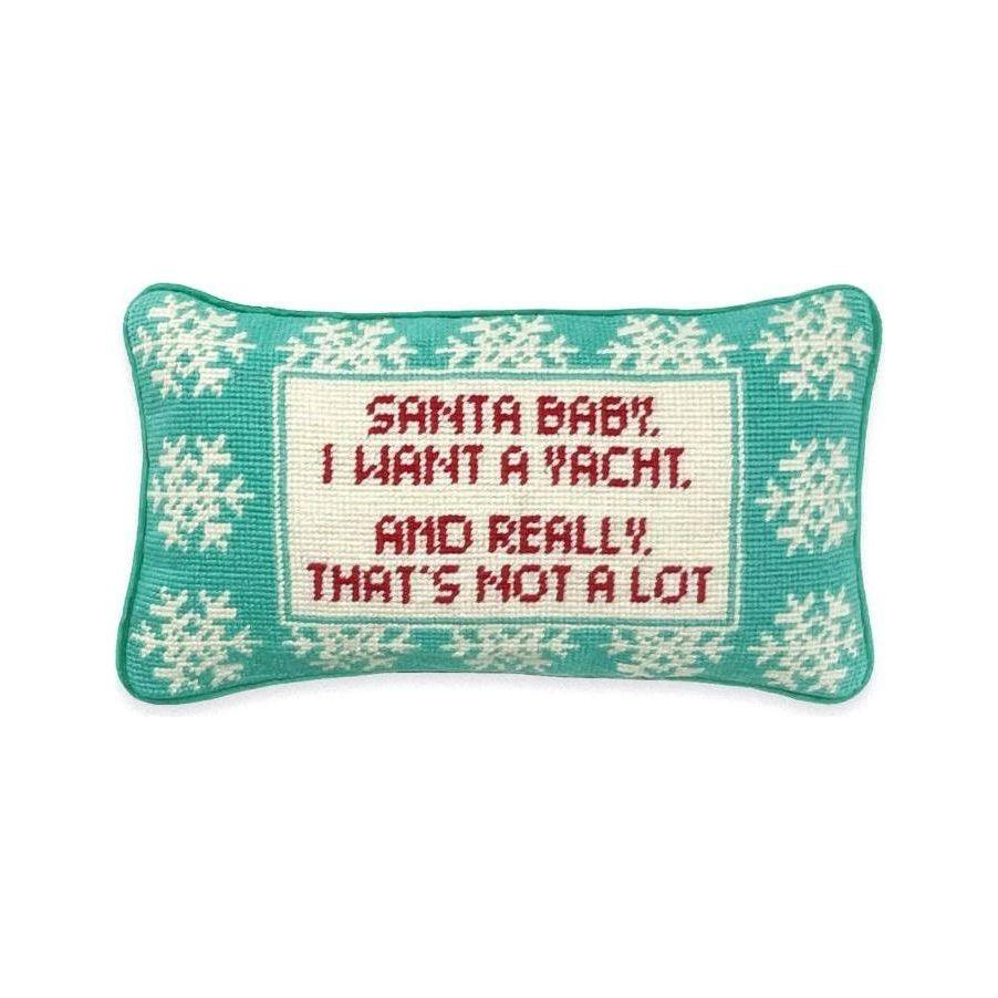 "Santa Baby, I Want a Yacht" Luxury Wish Needlepoint Pillow