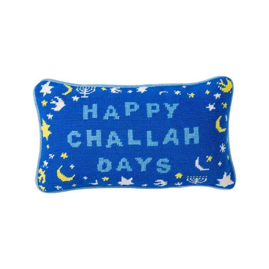 "Happy Challah Days" Festive Needlepoint Pillow