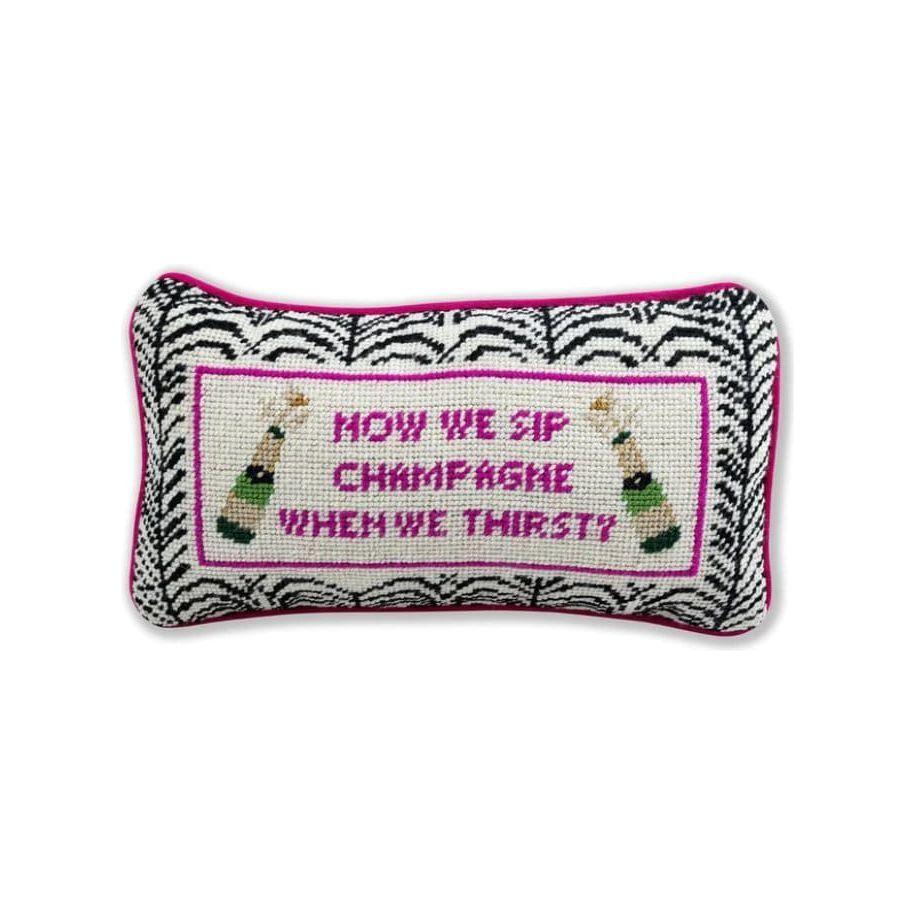 "Champagne When We Thirsty" Lyric-Inspired Needlepoint Pillow