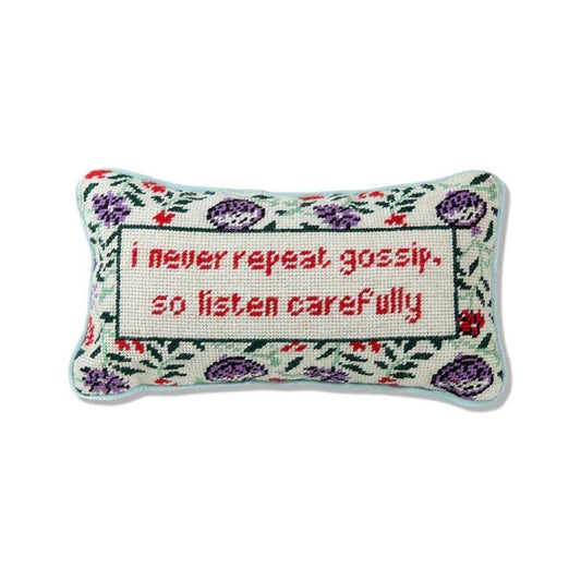 "Listen Carefully" Gossip-Themed Needlepoint Pillow