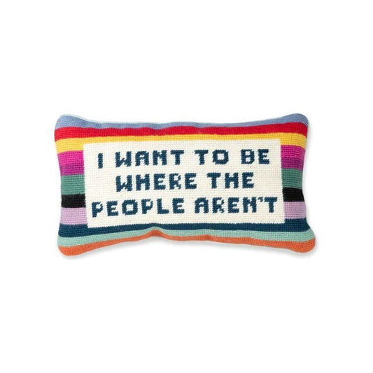 "Where The People Aren't" Solitude-Themed Needlepoint Pillow